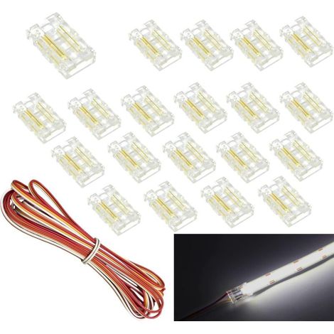 Lot de connecteurs de bande LED COB pour bande CCT 3 broches de 8 mm de large accordable à fil Connecteur transparent sans soudure 5 m Câble d'extension 3 conducteurs (1/5)