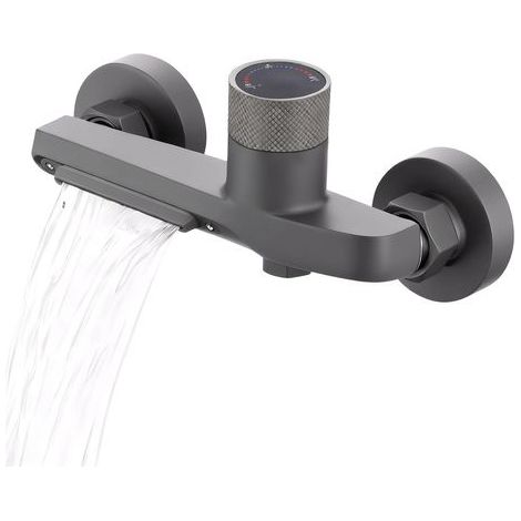 Wasserfall-Duschmischer mit 2 Ausgängen, grauer Badewannenmischer mit Wasserfallausgang, Badewannenarmatur mit einstellbarer Temperatur, für die Duschinstallation im Badezimmer (1/5)