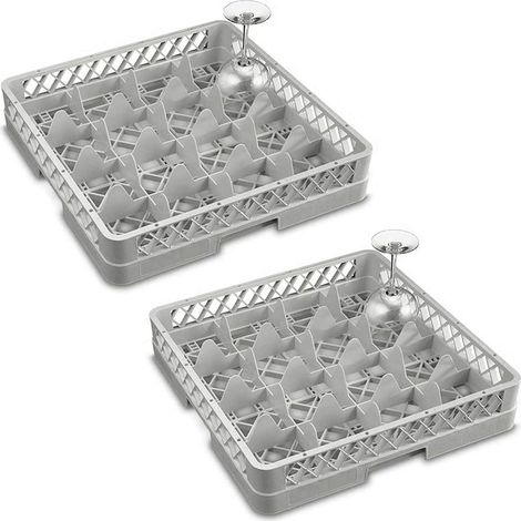 BRB Lot de 2 paniers à vaisselle et verres, 16 compartiments, 500 x 500 mm, dimensions intérieures 112 x 112 mm, gris