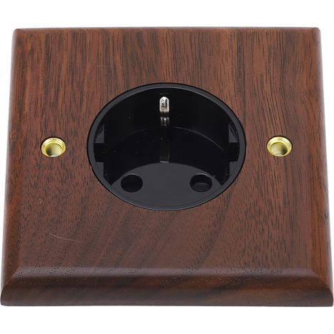Prise murale en noyer noir et laiton 16A, plaque interrupteur décorative rétro 86x88mm, norme électrique, 1 prise et 2 vis (1/5)