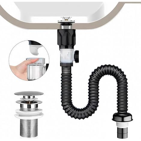 Kitchen Sink Siphon Kit, Sink Siphon with Sink Waste Pop Up Flexible Kitchen Sink Waste Extendible from 300 to 1000 mm (1/5)