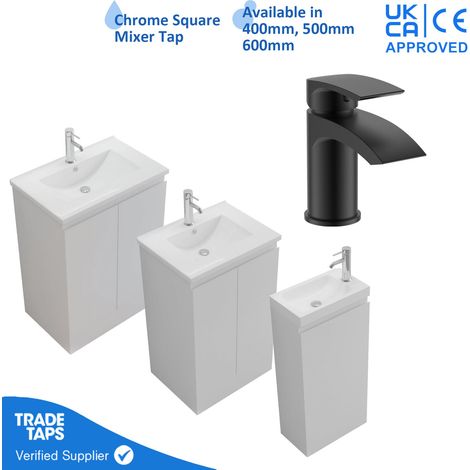 400mm Freestanding Bathroom Vanity Unit with Basin Black Round Tap & Waste (1/5)