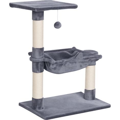 Arbre à chat 70 cm, petite tour pour chat avec balle peluche, poteau en sisal, grande plateforme, hamac, griffoir, arbre à chat, pour petits chats, gris (1/5)