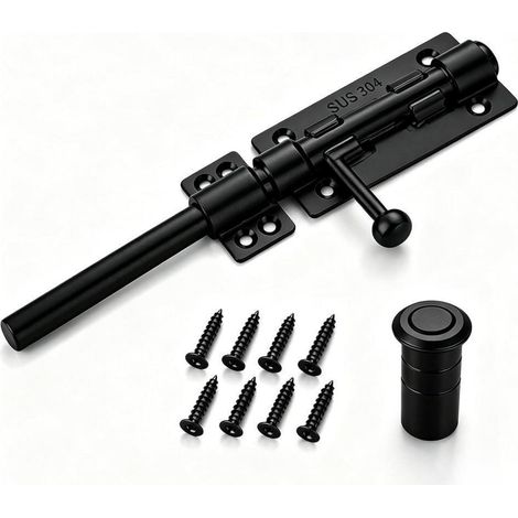 12 Zoll Türriegel Edelstahl Schwarz mit Vorhängeschlossloch, Rostschutz