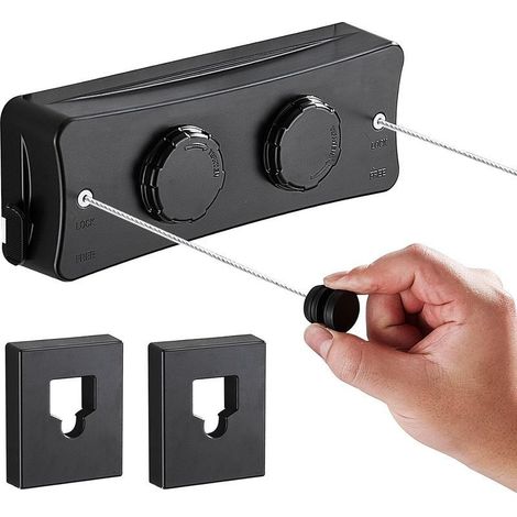(Noir)Corde à Linge Rétractable 5.1m, Acier Inoxydable Fil a Linge Extérieur Retractable (1/5)