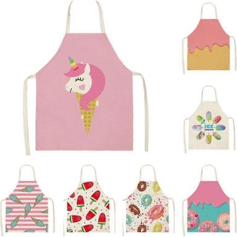 Tablier en lin imprimé couleur, tablier de cuisine personnalisé parent-enfant, tablier ménager anti-salissures décoratif pour la maternelle (1/2)