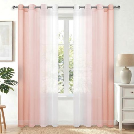 Lot de 2 Rideau Voilages Rideaux Intérieurs à Œillet avec Dégradé de Couleur - Voile Transparent en Polyester pour Salon, Chambre ou Bureau, 140x245cm, Rosa (1/5)