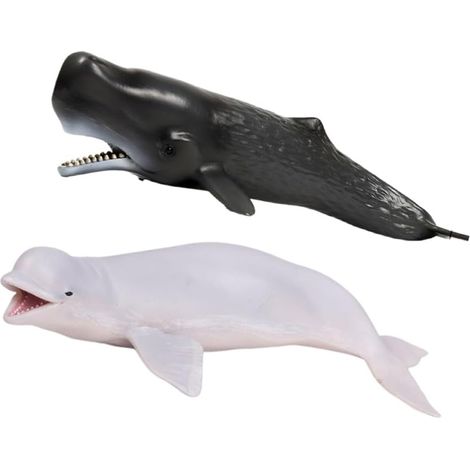 Lot de 2 Modèles d'animaux Marins en Plastique Baleine Blanche et Cachalot Réalistes Jouets Éducatifs et Décorations Marines pour Garçon et Filles et Bureau Collection (1/5)