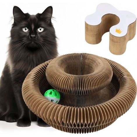 Griffoir pour Chats Carton - Grattoir Multi-Formes Pliant, Jouet Interactif avec Cloche Dérouvable, Stimule l'Instinct de Chasse Félins, Adapté à Tous Les Âges de Chats (1/5)