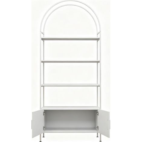 Estantería arqueada de 4 niveles con armario de doble puerta, blanca, 80 x 30 x 187 cm (1/4)