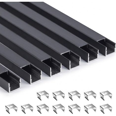 Lot de 6 profilés LED en aluminium - 1 m - Noir - 12 x 10 mm (1/5)