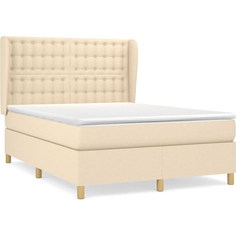 Sommier à lattes de lit avec matelas Crème 140x190 Tissu (1/5)