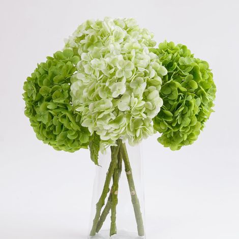 Bouquet de 4 hortensias artificiels (196 tiges), fleurs artificielles pour la décoration de la maison, des mariages et des tables de fête (vert foncé + vert clair) (1/5)