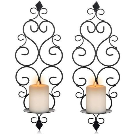 Lot de 2 supports muraux en métal pour bougies chauffe-plat, porte-bougies muraux, pour chambre, salle de bain, salon, décoration, noir (1/5)