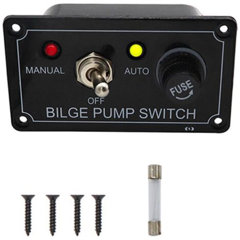 Panneau de commutateur de pompe de cale, panneau de commutateur d'alarme d'indicateur LED 12V DC avec fusible, manuel/arrêt/auto, pour la marine de plaisance (1/4)