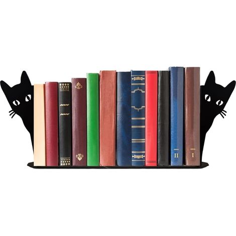 Fermalibri decorativi a forma di gatto nero, realizzati in metallo con base antiscivolo, originali oggetti decorativi per mensole, librerie o scrivanie, graziosi ed eleganti fermalibri