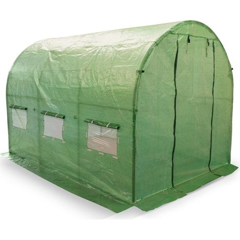 Gewächshaus grün aus PE-Folie und Metall 200x300 cm Hobby-Gewächshaus 6m2 Fläche