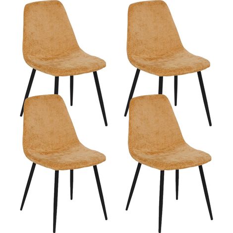 Lot de 4 chaises de salle à manger coloris Ocre et pieds en métal noir - Longueur 51 x Profondeur 45 x Hauteur 87 cm