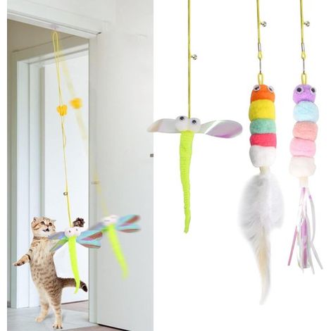 Puerta de juguete colgante para gatos - Hierba gatera - Interactiva - Atractiva - Ajustable - Plumas - Autoactiva - Campana - 3 piezas (1/5)