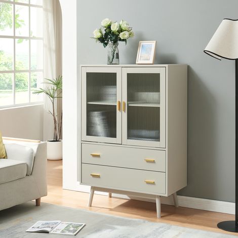 Vitrinenschrank Susa 120x80x40 cm Beige [en.casa]