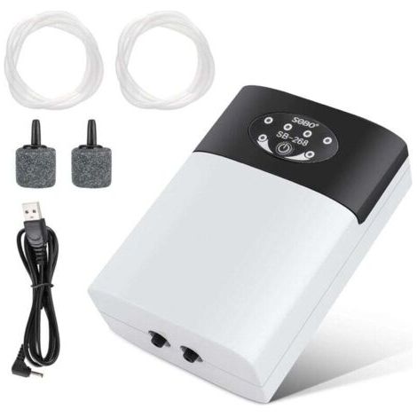 Pompe à air aquarium, Pompe à air portative aquarium, Pompe à oxygène USB, Bulleur Aquarium Silencieux, Pompe à air à oxygène, débit de 2 × 3L / Min, 2 Sorties dair