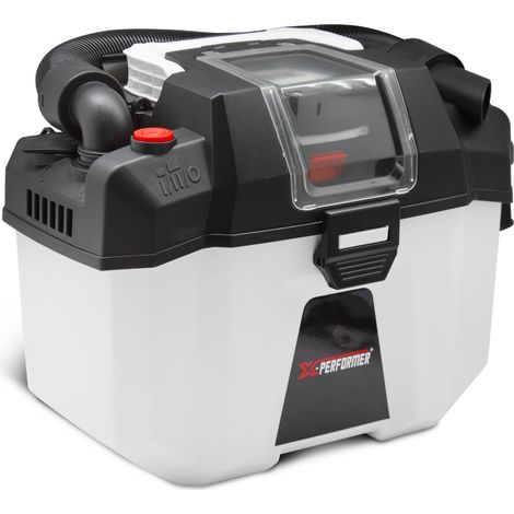 Aspirateur eau et poussières rechargeable 20V – Moteur à induction – 2 vitesses d'aspiration – Cuve 10L pour chantiers humides – X-Performer