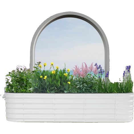 Huerto elevado de 43 cm de altura, diseño modular, metal resistente a la corrosión, soporta diversas plantas, aspecto ondulado de aspecto estético agradable. (1/5)
