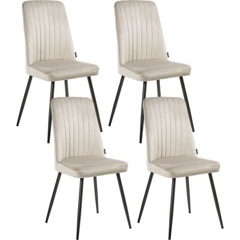 Lot de 4 Chaises de Salle à Manger Moderne Scandinave en Velours sans Accoudoirs Pieds en Fer Beige Kirby (1/5)
