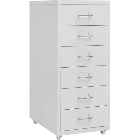 Cajonera mueble de oficina con ruedas 6 cajones 28 x 41 x 69 cm en metal gris DEC024574