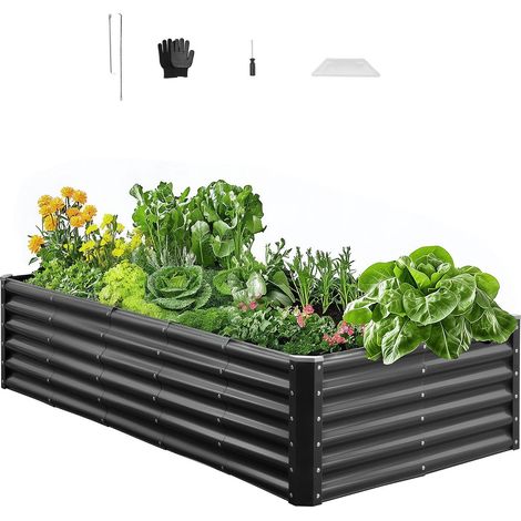 Potager Surélevé Métal 180x90x43 cm Carré Potager Surélevé Galvanisé Lit de Jardin Fond Ouvert Bac de Jardinage pour Culture de Légumes Fleurs Herbes Aromatiques Plantes Grasses, Gris Foncé (1/5)