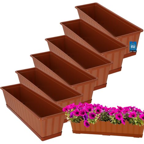 KOTARBAU® Lot de 6 Pot de Fleur Exterieur - Jardinières Exterieur - PVC - 60 x 18 x 14 cm - Terracotta - Jardinière Balcon - Rectangulaire - avec Soucoupe - Bac à Fleurs (1/5)
