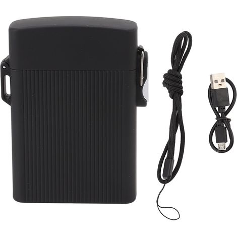 Étui à cigarettes rechargeable USB 16 pièces, briquet sans flamme anti-vent, boîte étanche avec cordon noir (1/5)