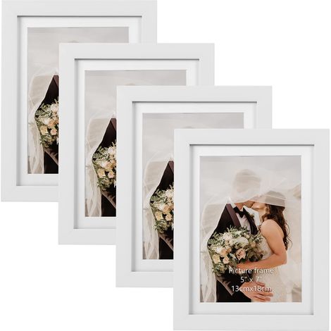 Cadre Photo 13x18 cm Lot de 4 avec Passe-Partout ou 15x20 sans Passe-Partout, Cadre Photo Mural Blanc et à Poser Verticale/Horizontale (1/5)