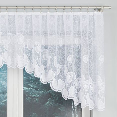 NORA - Rideau jacquard prêt à poser avec découpe en bas - 300x90 cm - blanc (1/3)