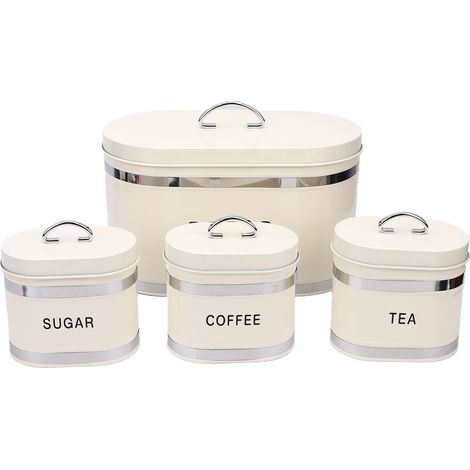 Boîte à pain et ensemble de boîtes pour comptoir de cuisine, bac à sucre, thé, café, stockage avec couvercle, pâtisserie, aliments secs, blanc (1/5)