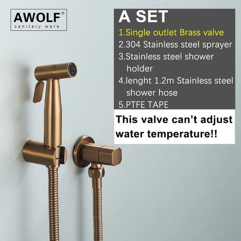 (ENSEMBLE A) Douchette WC portable en acier inoxydable rose doré brossé, kit de douchette AP2354 (1/5)