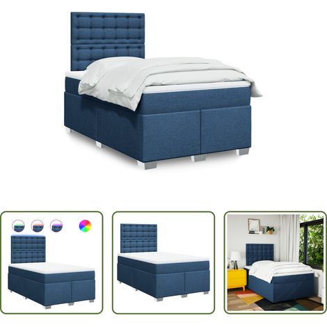 vidaXL LED-Beleuchtung - Boxspringbett mit Matratze Blau 120x200 cm Stoff (1/5)