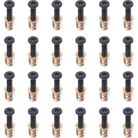 Lot de 24 ensembles d'écrous filetés pour meubles, écrous en bois, 6,3 à 20 mm x 4,8 cm (1/5)