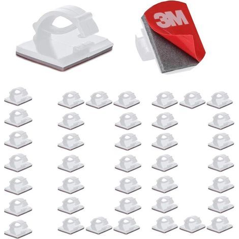 100PCS Clips Câbles Durables avec 3M Adhésif, Rangement de Cordon Serre-Câbles, Gestion de Câble Support Organiseur de Fils Electriques Réglable pour Bureau/Maison/TV/Chargeur/Voiture/PC【Blanc】 (1/5)