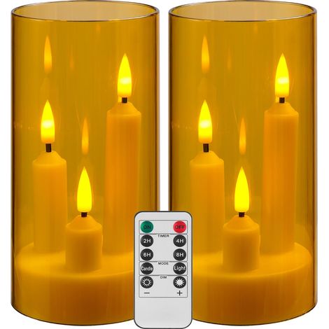 Flammenlose LED-Kerzen – 2er-Set – Goldene Säulenkerzen mit 3 Dochten – Mit Fernbedienung und Timer – Für Wohnzimmer und Hochzeiten – Gold (1/5)