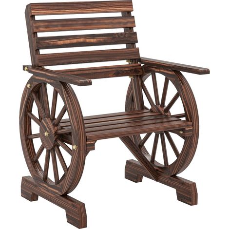 Sedia da giardino in legno stile country con design a ruota carro, colore carbone (1/4)