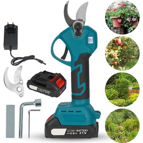 Sécateur électrique avec batterie, Sécateur de jardin électrique avec 2 x 21V 2000mAh batteries, affichage LCD, moteur sans balais, diam. de coupe max. 40mm , sécateur électrique (1/5)