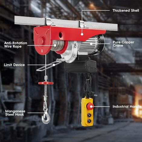 Teeno – Palan électrique 1000 kg 1800W – Câble 20 m – Moteur en cuivre – Surcharge ascenseur 220V – Limiteur de course