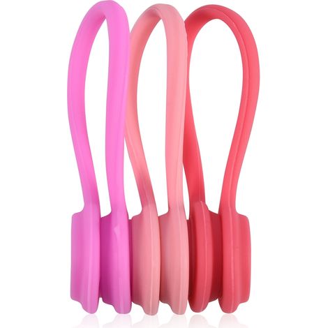 3-teiliger magnetischer Silikon-Kopfhörerkabelaufwickler – Kabelorganisator in Roségold, Rot und Pink (1/5)