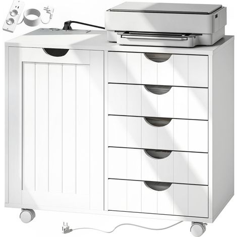 Meuble pour imprimante Merraos station de charge roulettes blanc (1/5)