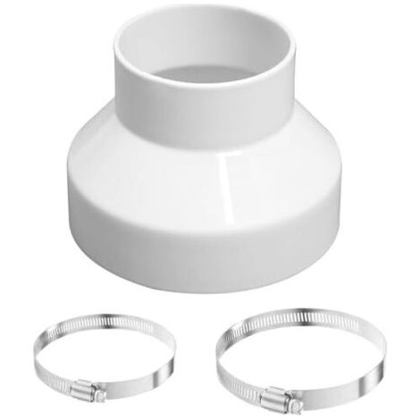 Reducer for ventilation ducts, 150 mm to 100 mm, fan reducer, exhaust fan, pipe connector with stainless steel clamps (91-114 mm, 141-165 mm)