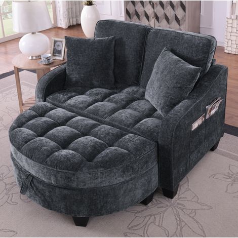 canape convertible 2-en-1 avec pouf noir OKMYHOME (1/5)