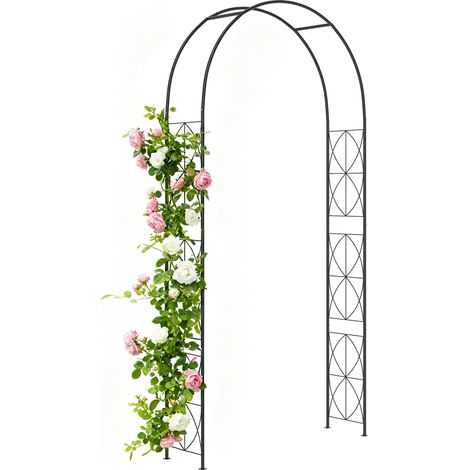 Schwarzer schmiedeeiserner Gartenbogen 114x30x230 cm, Rankgitter für Kletterpflanzen, Rosenstütze, robuste Epoxid-Metallkonstruktion, Designer-Außendekoration.