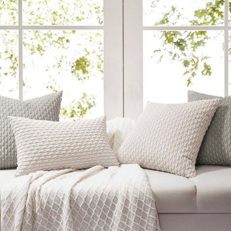 Housse de Coussin 50x50 cm Beige Crème en Velours Côtelé Lot de 2 Coussin Bohème Beige Crème 50 x 50 cm (Lot de 2) (1/4)