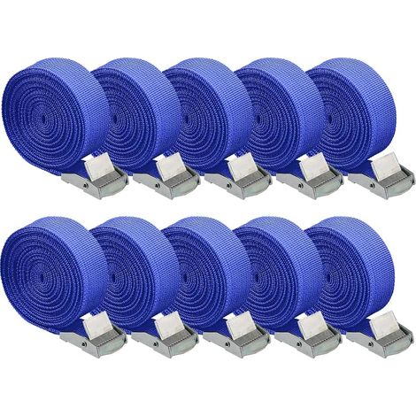 Sangle d'Arrimage 2.5cm x2.5m, Sangles de Fixation avec Boucle de Serrage Sangle à Cliquet Réglable pour Moto Voiture Porte Vélo Bagage Camping (Bleu) (1/5)